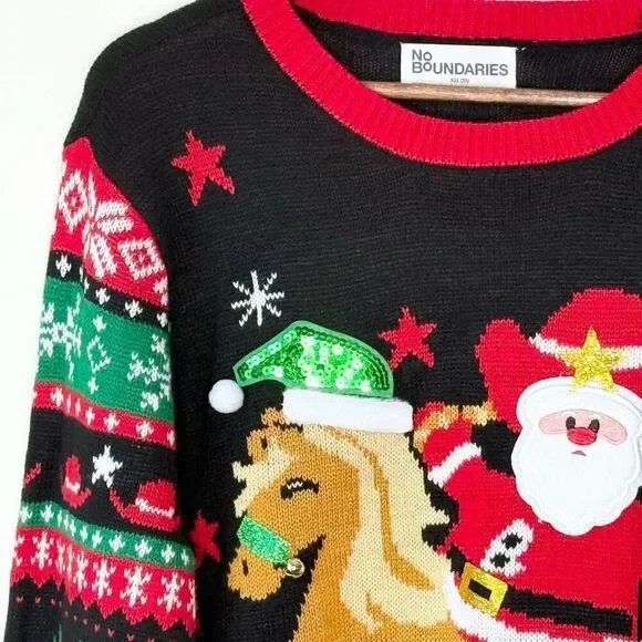 No Boundaries Black and Red Christmas Sweater - Picture 3 of 10